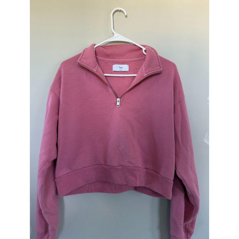 Aritzia Dusty Rose Pink Quarter-Zip Cropped Fleece Sweatshirt - Size Large